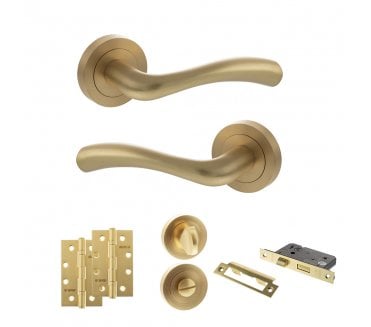 STATUS Texas Door Handle Bathroom Pack (4 Slim Knuckle Hinges x2) - Satin Brass