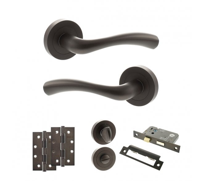 STATUS Texas Door Handle Bathroom Pack (4 Slim Knuckle Hinges x2) - Urban Dark Bronze
