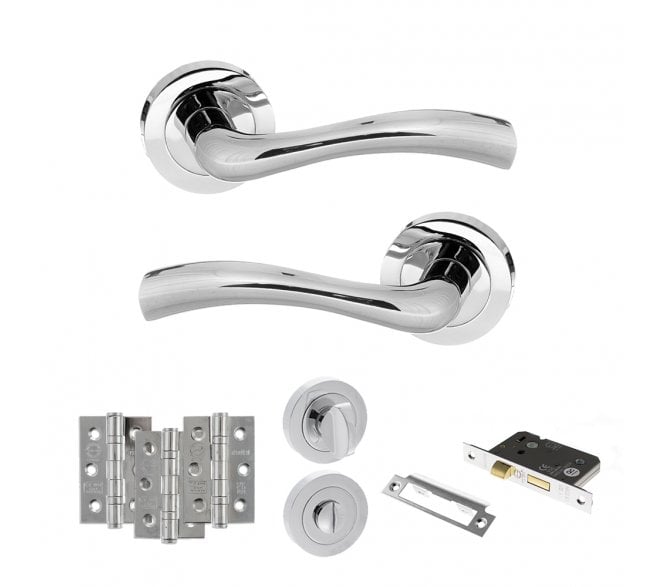STATUS Texas Door Handle Bathroom Pack (3 Ball Bearing Hinges x3) - Polished Chrome