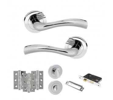 STATUS Texas Door Handle Bathroom Pack (3 Ball Bearing Hinges x3) - Polished Chrome