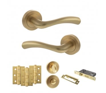 STATUS Texas Door Handle Bathroom Pack (3 Ball Bearing Hinges x3) - Satin Brass