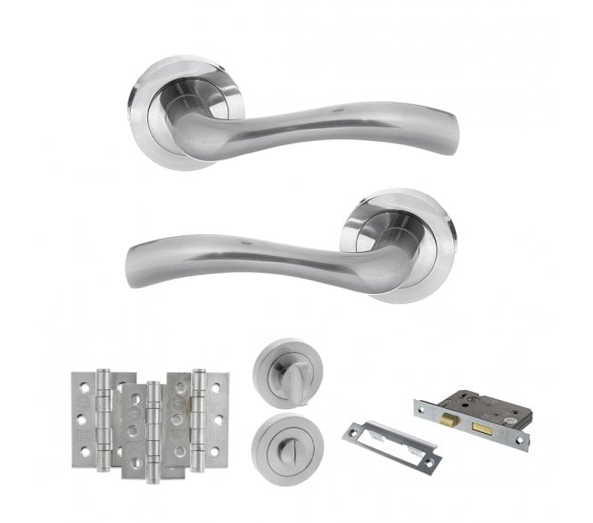 STATUS Texas Door Handle Bathroom Pack (3 Ball Bearing Hinges x3) - Satin Chrome