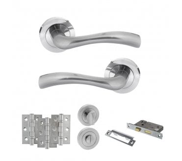 STATUS Texas Door Handle Bathroom Pack (3 Ball Bearing Hinges x3) - Satin Chrome