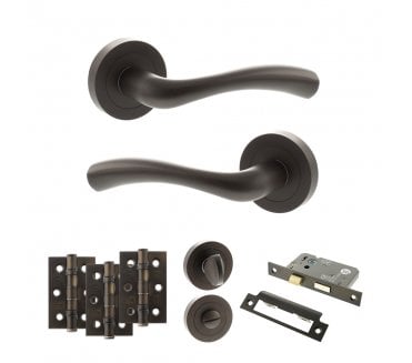 STATUS Texas Door Handle Bathroom Pack (3 Ball Bearing Hinges x3) - Urban Dark Bronze