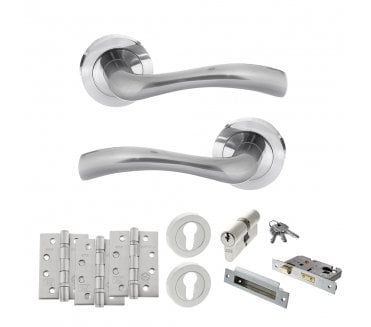 STATUS Texas Door Handle Euro Profile Lock Pack (4 Fire Rated Hinges x3) - Satin Chrome