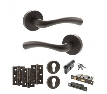 STATUS Texas Door Handle Euro Profile Lock Pack (3 Ball Bearing Hinges x3) - Urban Dark Bronze