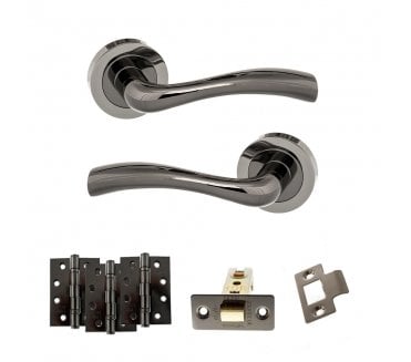 STATUS Texas Door Handle Latch Pack (4 Fire Rated Hinges x3) - Black Nickel
