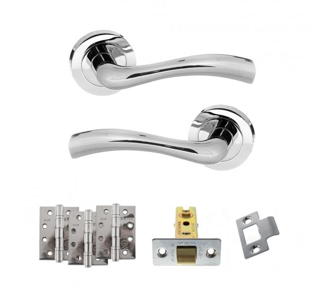 STATUS Texas Door Handle Latch Pack (4 Fire Rated Hinges x3) - Polished Chrome