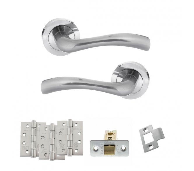 STATUS Texas Door Handle Latch Pack (4 Fire Rated Hinges x3) - Satin Chrome