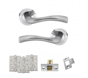 STATUS Texas Door Handle Latch Pack (4 Fire Rated Hinges x3) - Satin Chrome