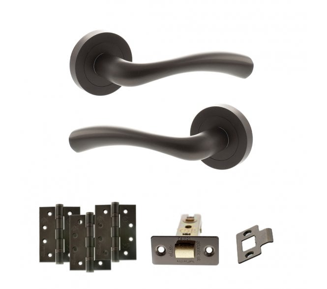STATUS Texas Door Handle Latch Pack (4 Fire Rated Hinges x3) - Urban Dark Bronze