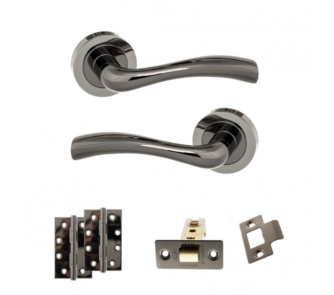 STATUS Texas Door Handle Latch Pack (4 Slim Knuckle Hinges x2) - Black Nickel