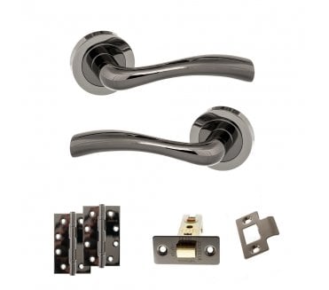STATUS Texas Door Handle Latch Pack (4 Slim Knuckle Hinges x2) - Black Nickel