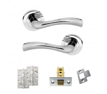 STATUS Texas Door Handle Latch Pack (4 Slim Knuckle Hinges x2) - Polished Chrome