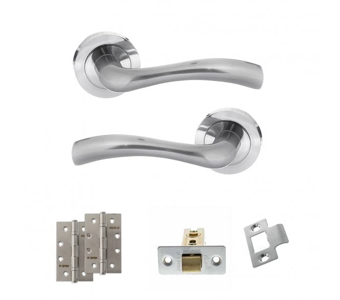 STATUS Texas Door Handle Latch Pack (4 Slim Knuckle Hinges x2) - Satin Chrome
