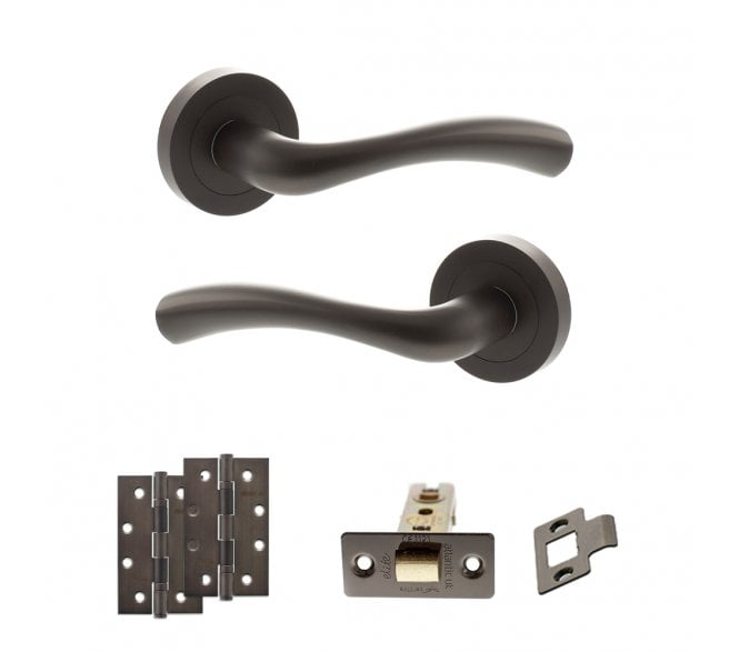 STATUS Texas Door Handle Latch Pack (4 Slim Knuckle Hinges x2) - Urban Dark Bronze