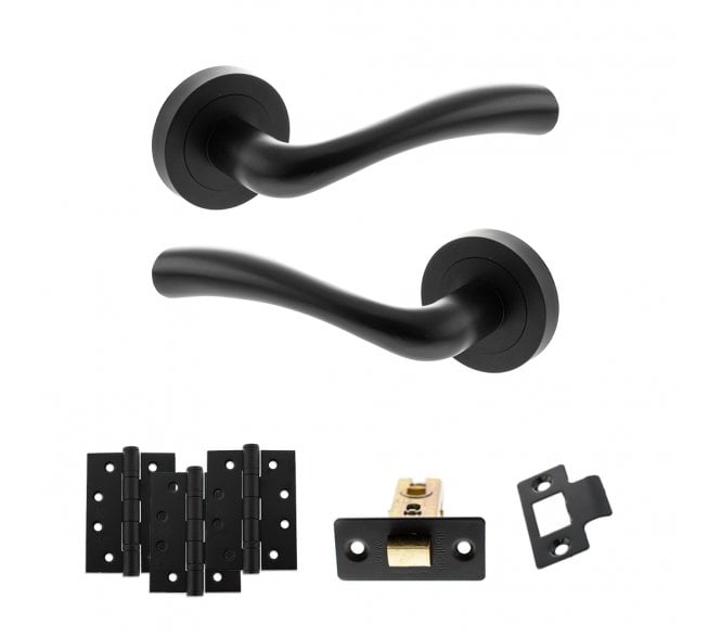 STATUS Texas Door Handle Latch Pack (4 Fire Rated Hinges x3) - Matt Black