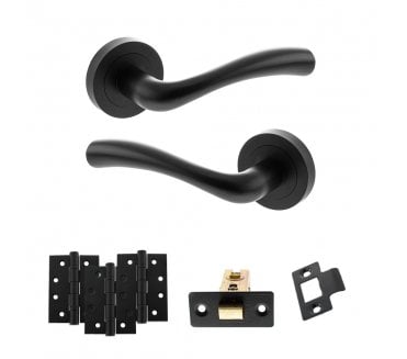 STATUS Texas Door Handle Latch Pack (4 Fire Rated Hinges x3) - Matt Black