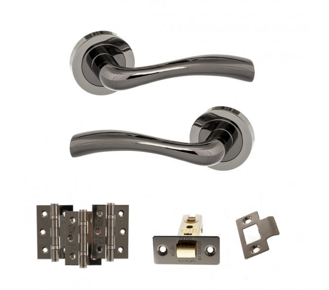 STATUS Texas Door Handle Latch Pack (3 Ball Bearing Hinges x3) - Black Nickel