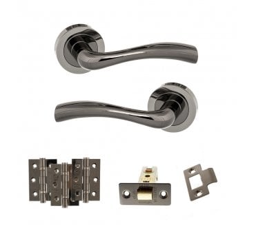 STATUS Texas Door Handle Latch Pack (3 Ball Bearing Hinges x3) - Black Nickel