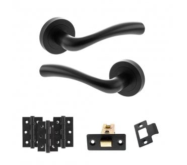 STATUS Texas Door Handle Latch Pack (3 Ball Bearing Hinges x3) - Matt Black