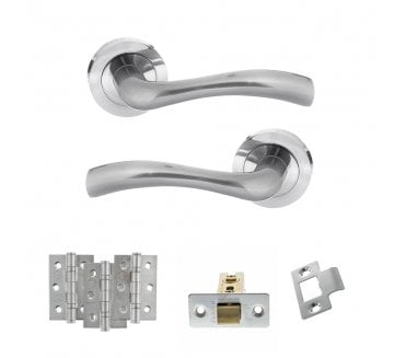 STATUS Texas Door Handle Latch Pack (3 Ball Bearing Hinges x3) - Satin Chrome