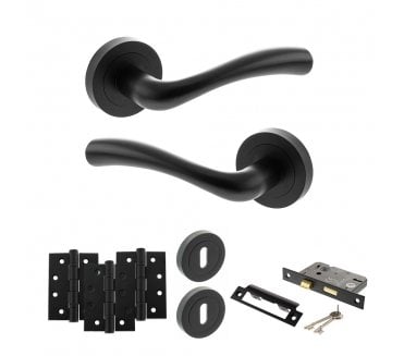STATUS Texas Door Handle Lock Pack (4 Fire Rated Hinges x3) - Matt Black