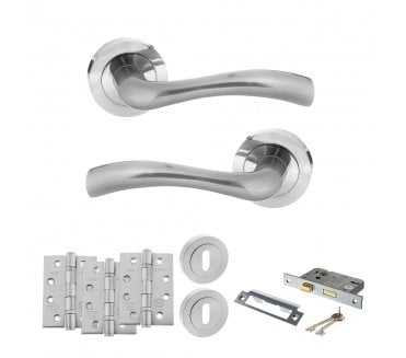 STATUS Texas Door Handle Lock Pack (4 Fire Rated Hinges x3) - Satin Chrome