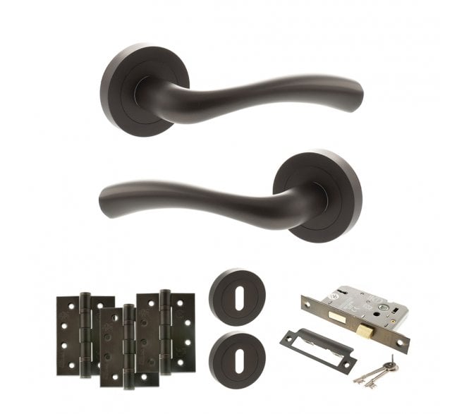 STATUS Texas Door Handle Lock Pack (4 Fire Rated Hinges x3) - Urban Dark Bronze