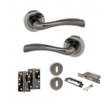 STATUS Texas Door Handle Lock Pack (4 Slim Knuckle Hinges x2) - Black Nickel
