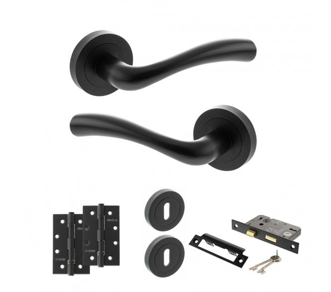 STATUS Texas Door Handle Lock Pack (4 Slim Knuckle Hinges x2) - Matt Black
