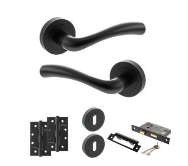 STATUS Texas Door Handle Lock Pack (4 Slim Knuckle Hinges x2) - Matt Black