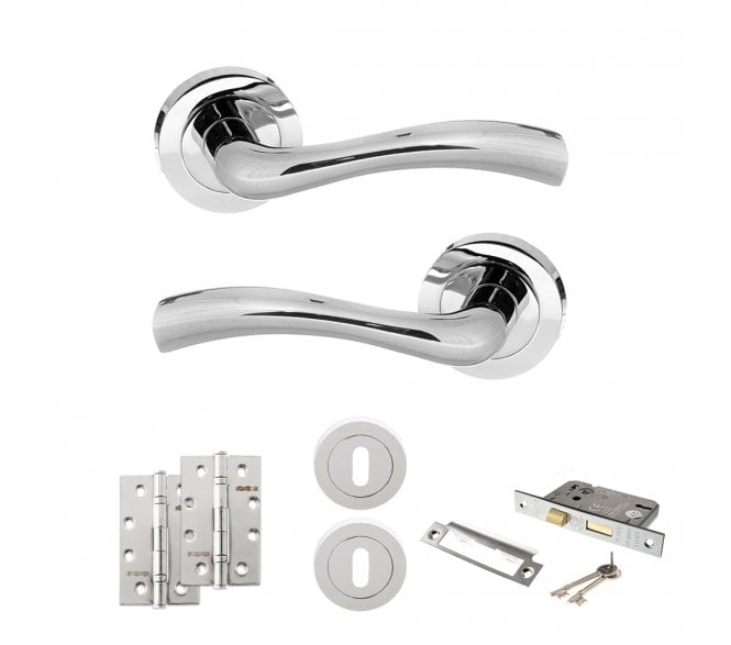 STATUS Texas Door Handle Lock Pack (4 Slim Knuckle Hinges x2) - Polished Chrome