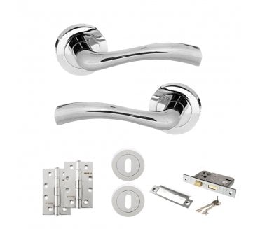 STATUS Texas Door Handle Lock Pack (4 Slim Knuckle Hinges x2) - Polished Chrome