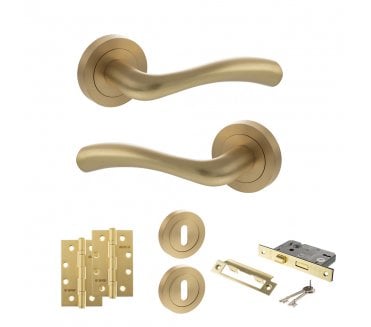 STATUS Texas Door Handle Lock Pack (4 Slim Knuckle Hinges x2) - Satin Brass