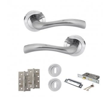 STATUS Texas Door Handle Lock Pack (4 Slim Knuckle Hinges x2) - Satin Chrome