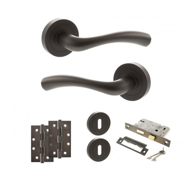 STATUS Texas Door Handle Lock Pack (4 Slim Knuckle Hinges x2) - Urban Dark Bronze