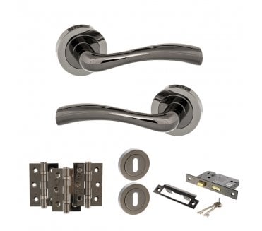 STATUS Texas Door Handle Lock Pack (3 Ball Bearing Hinges x3) - Black Nickel