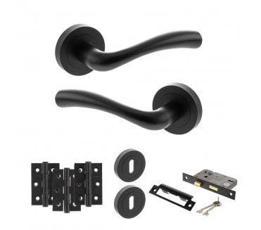 STATUS Texas Door Handle Lock Pack (3 Ball Bearing Hinges x3) - Matt Black