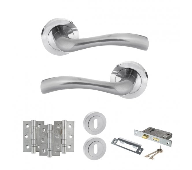 STATUS Texas Door Handle Lock Pack (3 Ball Bearing Hinges x3) - Satin Chrome