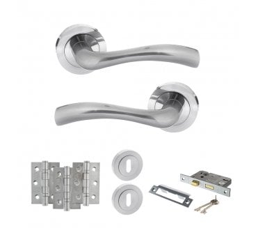 STATUS Texas Door Handle Lock Pack (3 Ball Bearing Hinges x3) - Satin Chrome