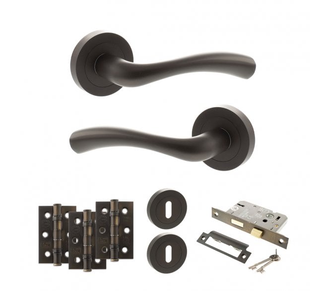 STATUS Texas Door Handle Lock Pack (3 Ball Bearing Hinges x3) - Urban Dark Bronze