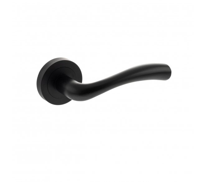 STATUS Texas Lever Door Handle on Round Rose - Matt Black
