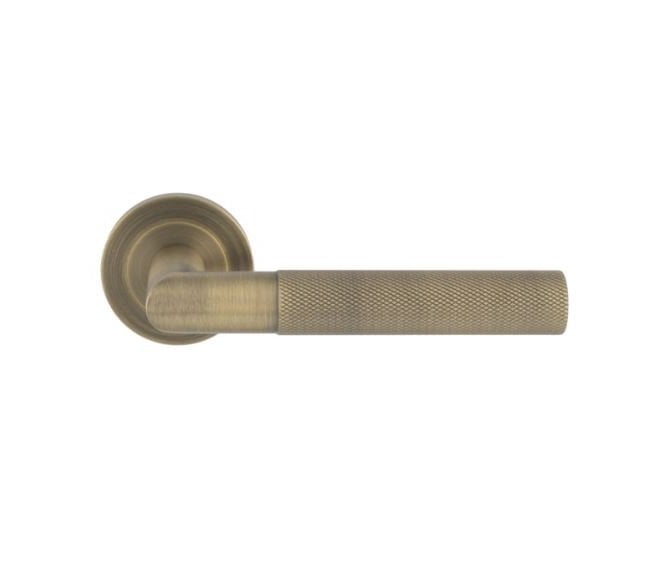 Steelworx SWL1169AB Crown Knurled Handles on Rose - Antique Brass