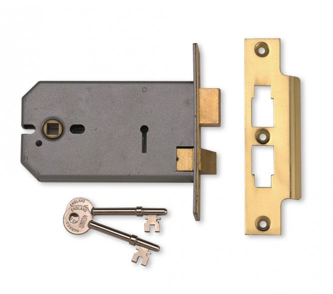 Union 2077 Horizontal 3-Lever Mortice Lock & Keys - Polished Brass