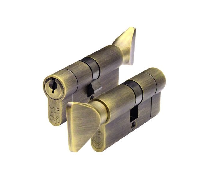 Vier 5-Pin Euro Profile Cylinder & Turn - Antique Brass