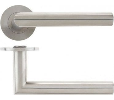 Vier Mitred Door Handles On Round Rose (19mm Diameter Bar) - Satin Stainless Steel