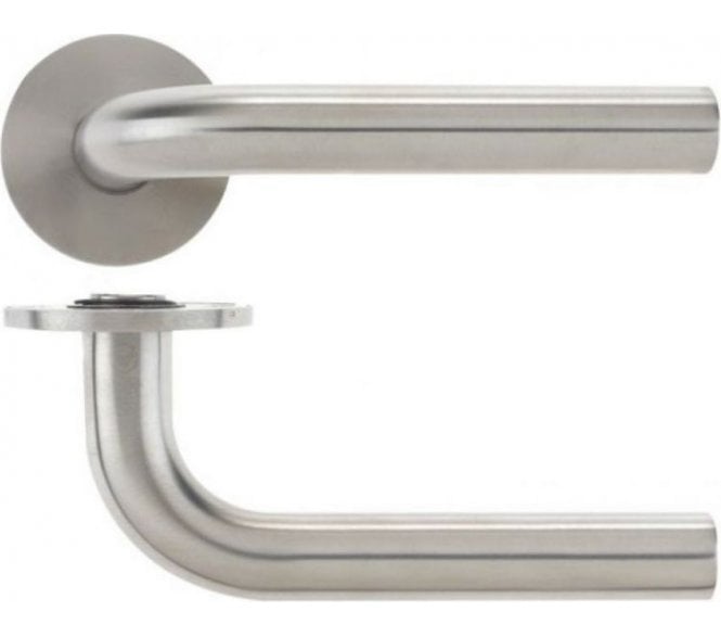 Vier Radius Door Handles On Round Rose (19mm Diameter Bar) - Satin Stainless Steel