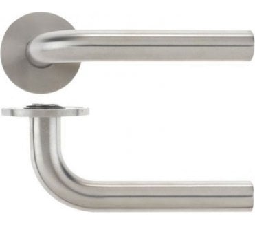 Vier Radius Door Handles On Round Rose (19mm Diameter Bar) - Satin Stainless Steel