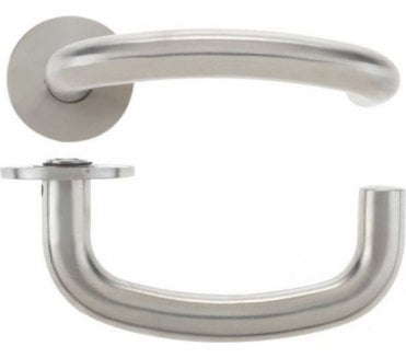 Vier Safety Door Handles On Round Rose (19mm Diameter Bar) - Satin Stainless Steel